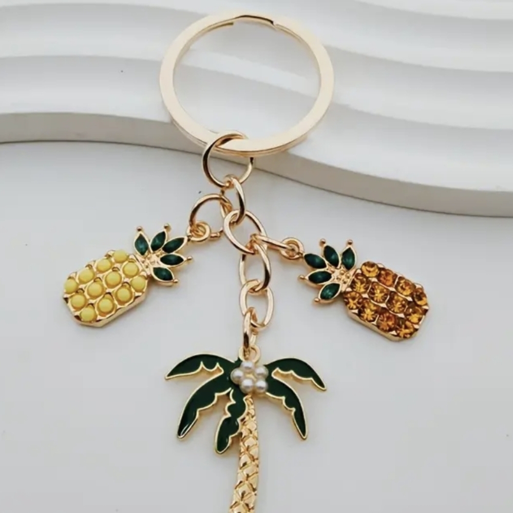 Tropical Beach Palm Tree & Pineapple Bag Charm/ Keychain New